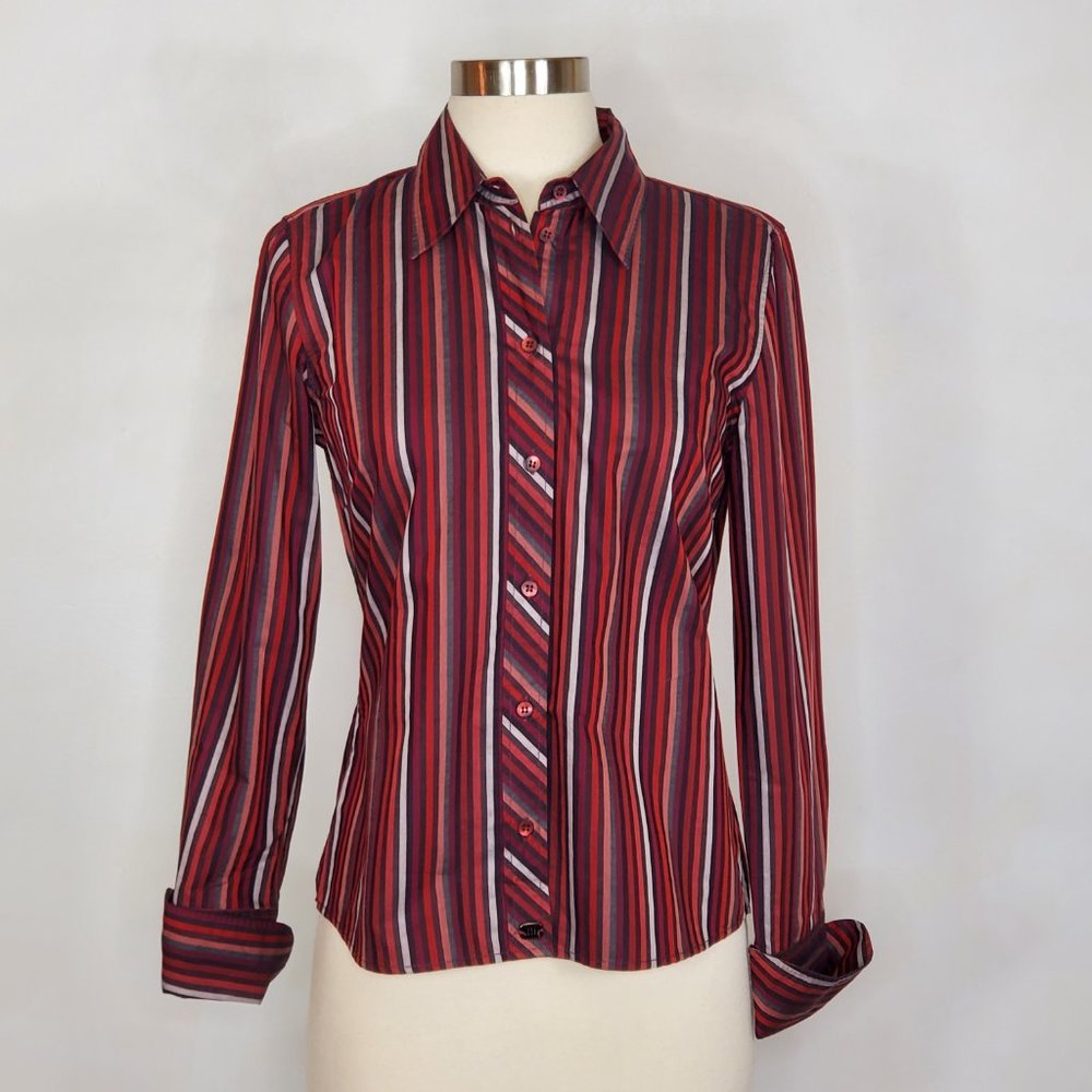 TED BAKER Red Multi Stripe Long Sleeve Button Down Shirt 8 NWOT